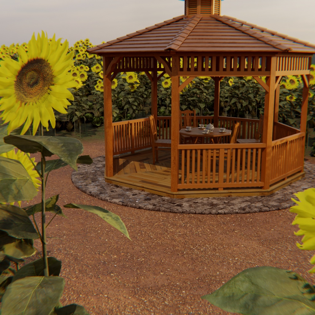 【Blender】 ひまわり畑のガゼボ Gazebo in a Sunflower Field