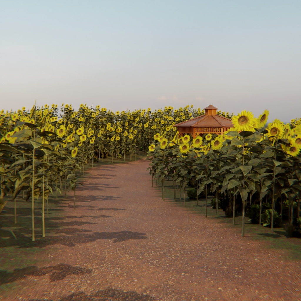 【Blender】 ひまわり畑のガゼボ Gazebo in a Sunflower Field