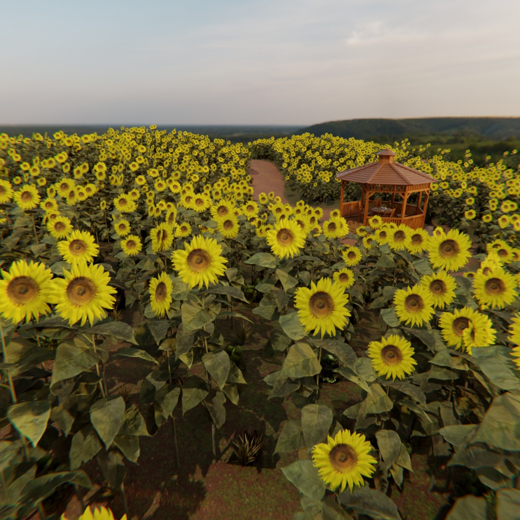 【Blender】 ひまわり畑のガゼボ Gazebo in a Sunflower Field