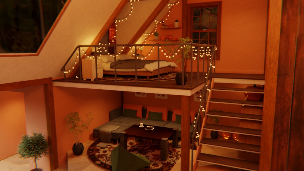 【Blender】秋灯るロフトルーム Autumn Cozy Loft