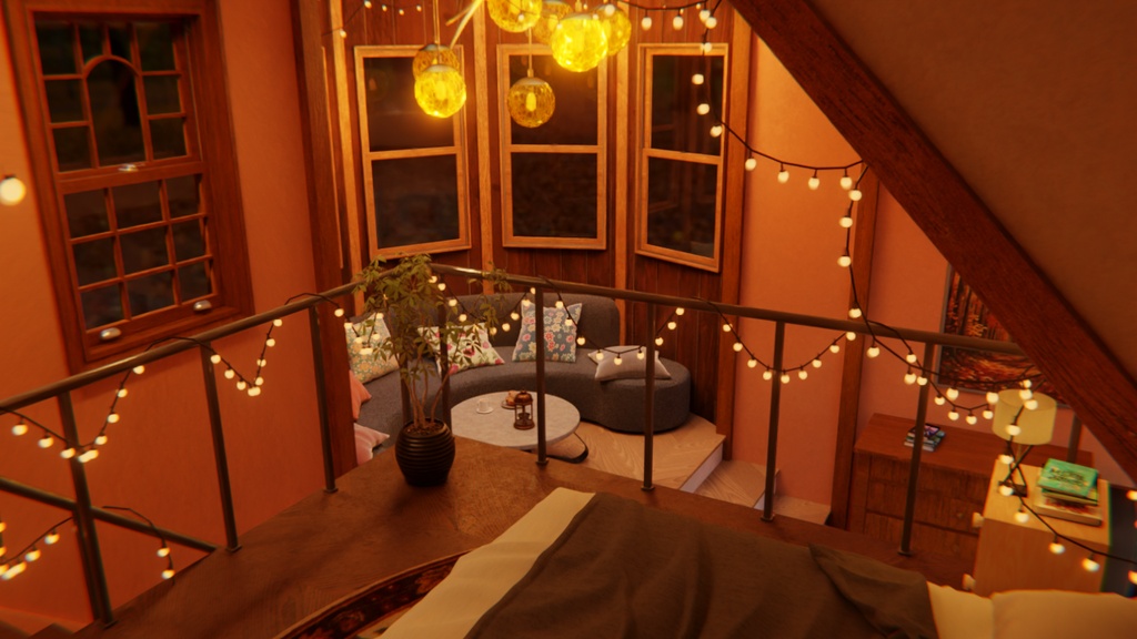【Blender】秋灯るロフトルーム Autumn Cozy Loft