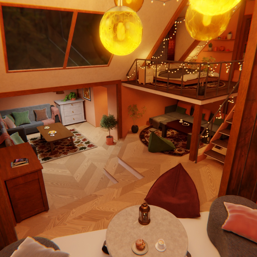 【Blender】秋灯るロフトルーム Autumn Cozy Loft