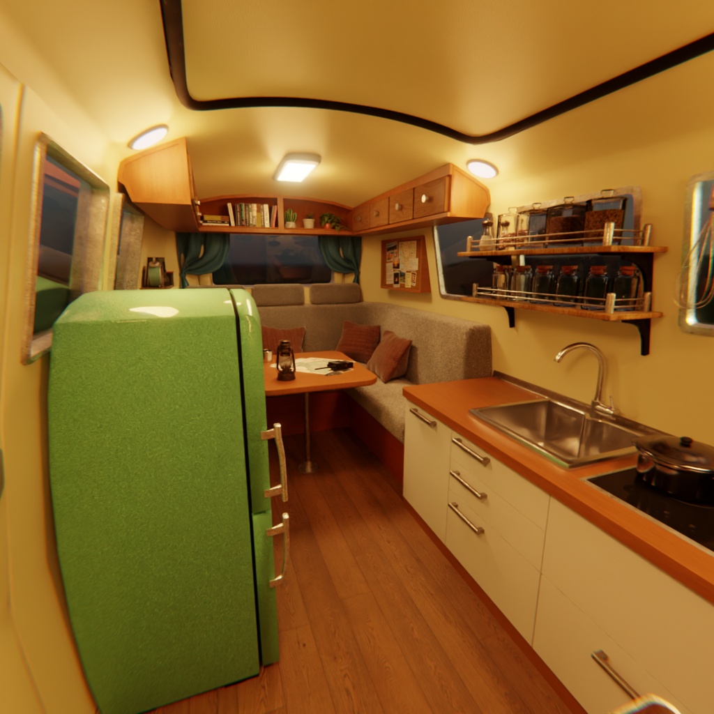 【Blender】レトロキャンピングカー Retro Camper Van