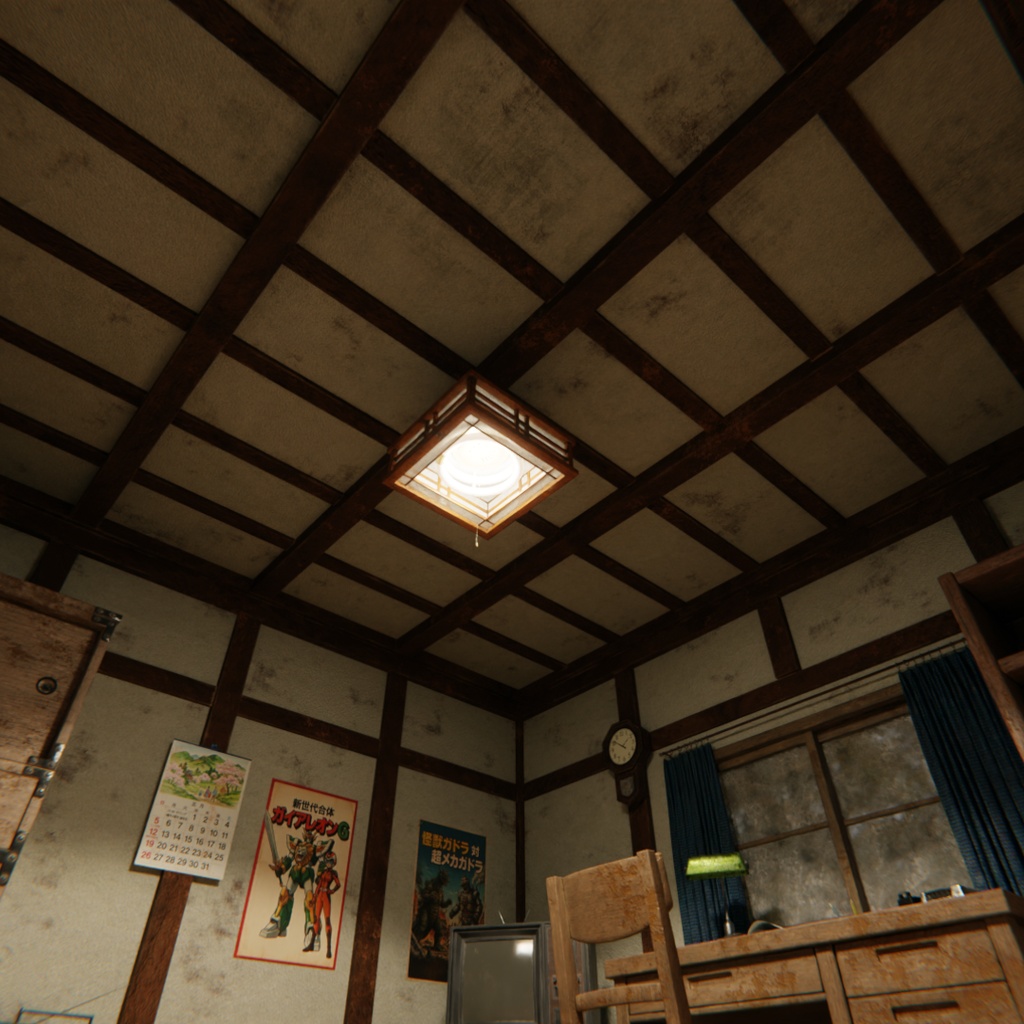 【Blender】昭和レトロな学生の部屋|懐かしい畳の下宿部屋 3Dモデル