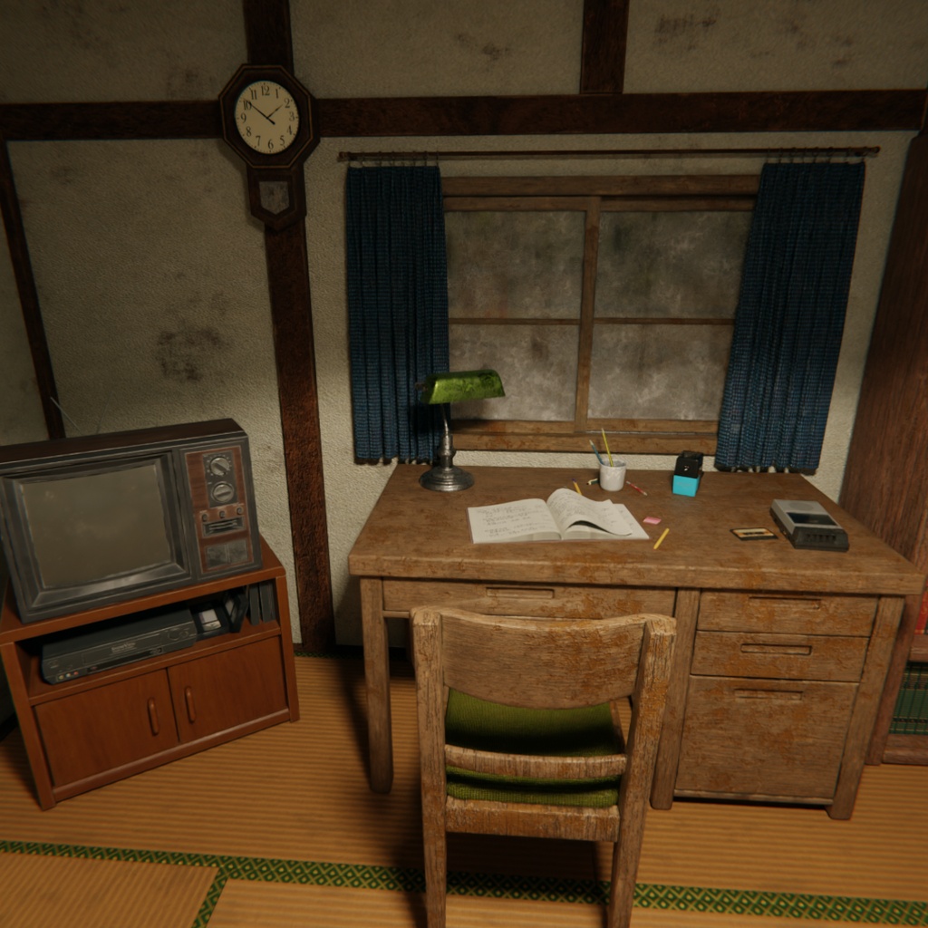 【Blender】昭和レトロな学生の部屋|懐かしい畳の下宿部屋 3Dモデル