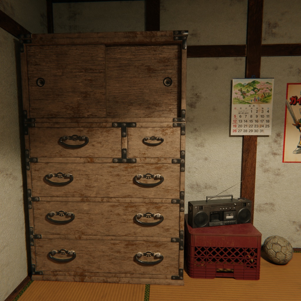 【Blender】昭和レトロな学生の部屋|懐かしい畳の下宿部屋 3Dモデル