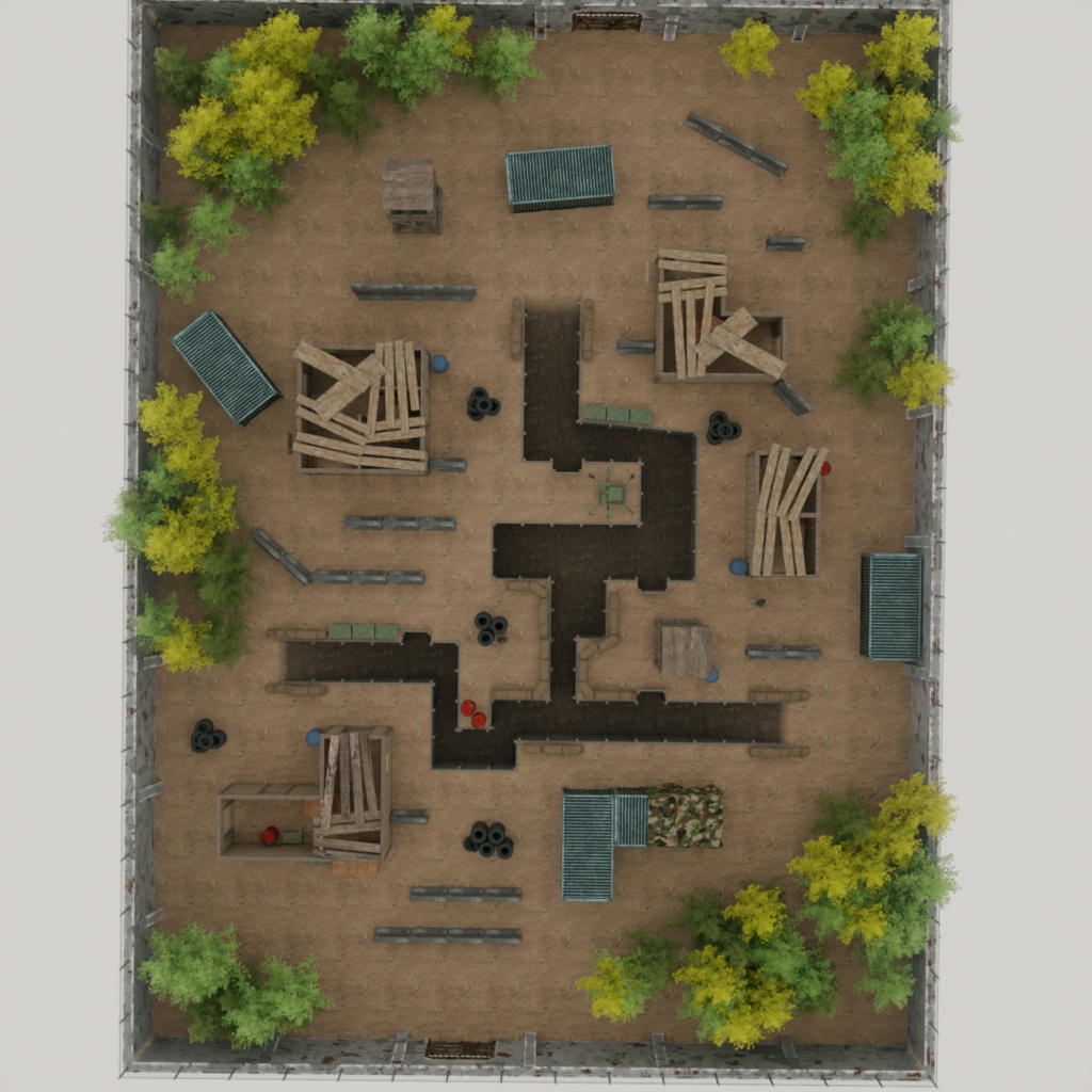 【Blender】塹壕&監視塔つき屋外サバイバルゲームフィールド