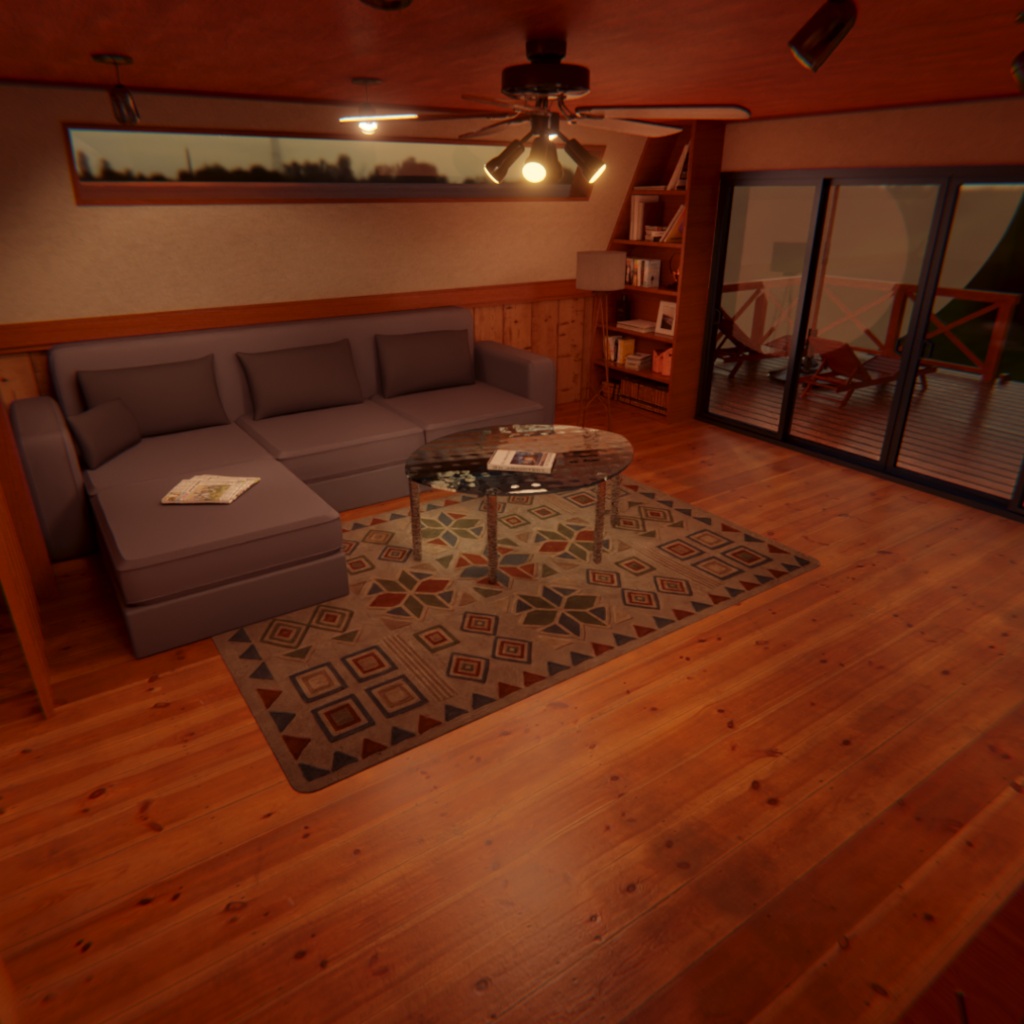 【Blender】三角屋根の温もりログハウス
