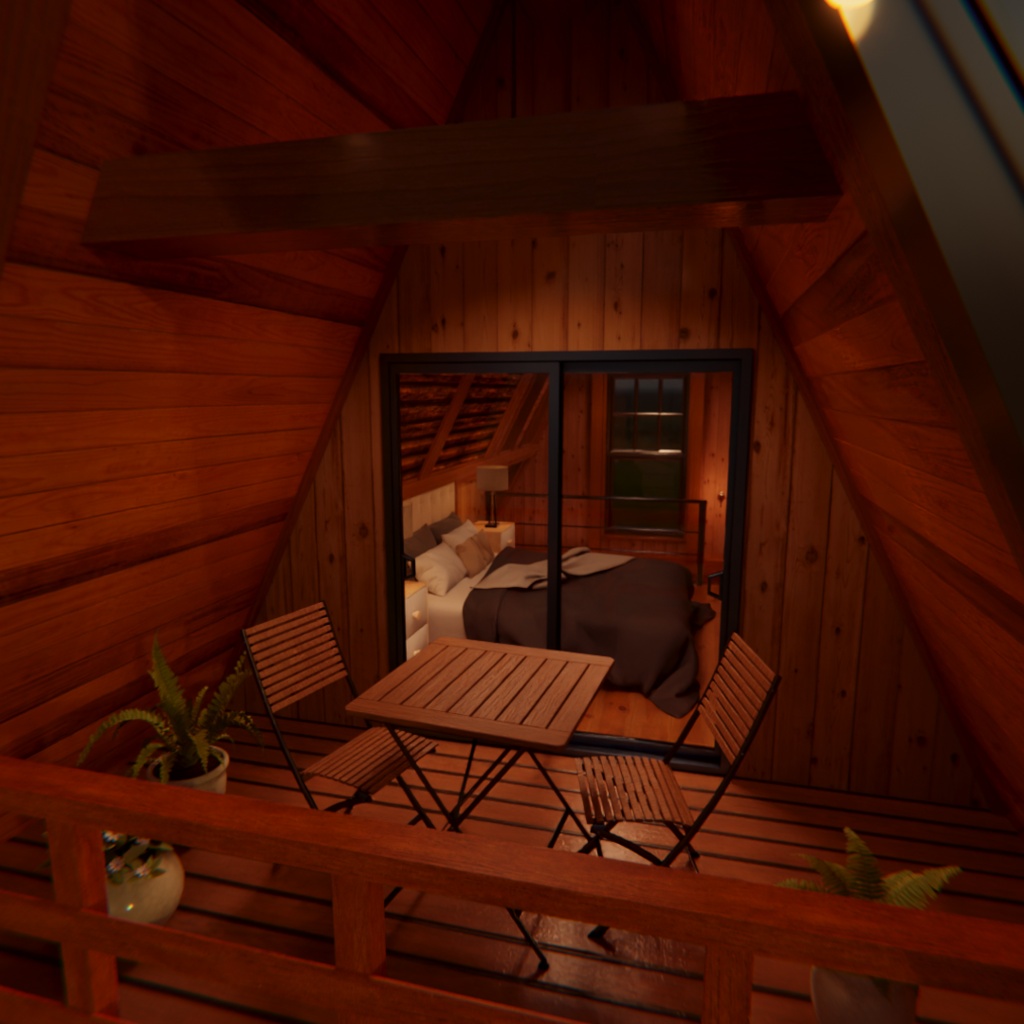 【Blender】三角屋根の温もりログハウス