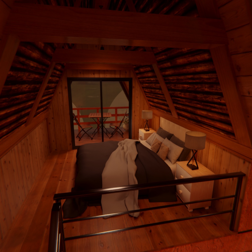 【Blender】三角屋根の温もりログハウス