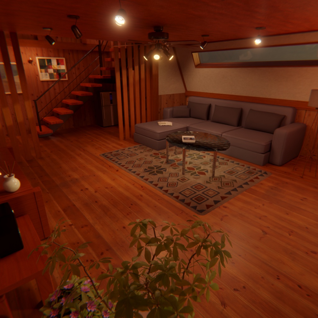 【Blender】三角屋根の温もりログハウス