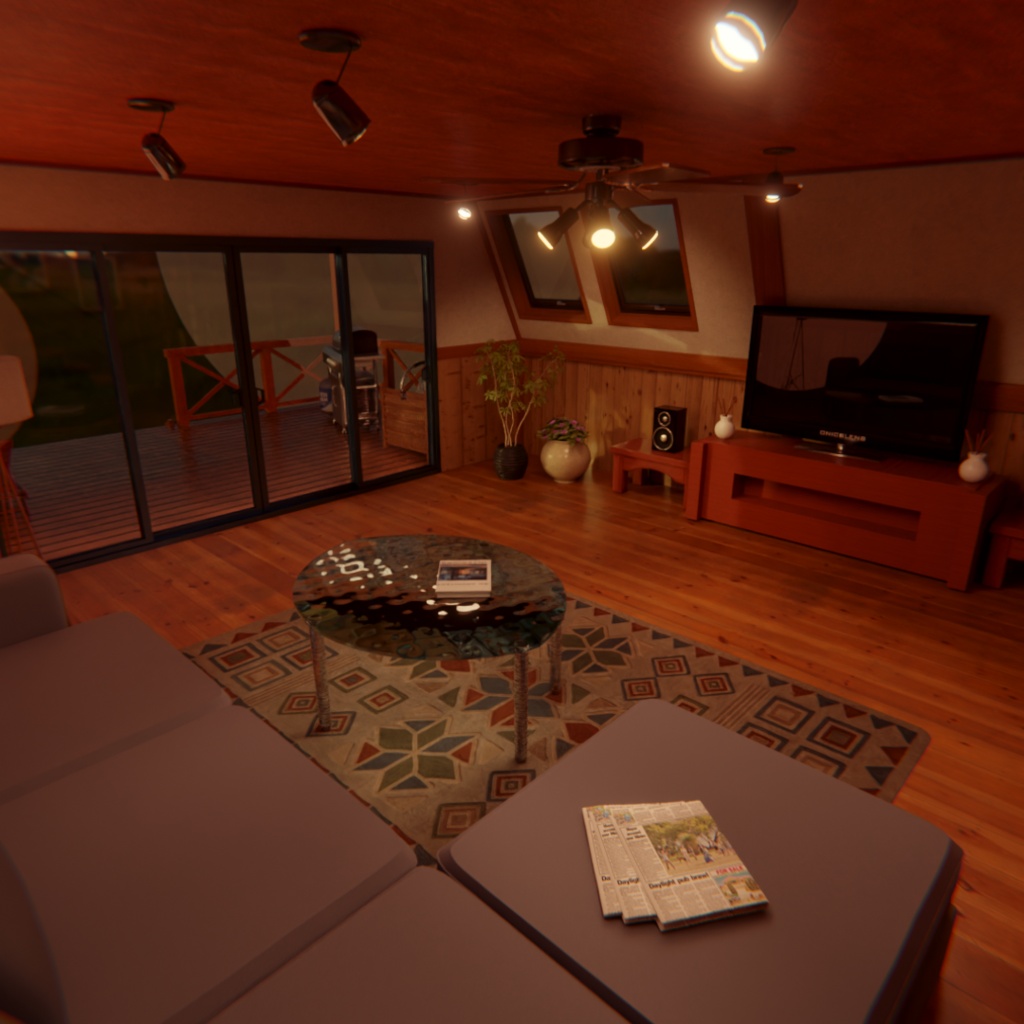 【Blender】三角屋根の温もりログハウス
