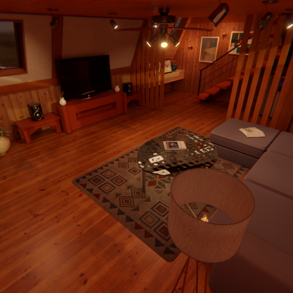 【Blender】三角屋根の温もりログハウス