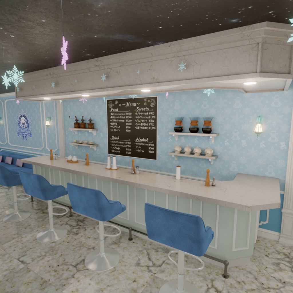 【Blender】冬の幻想メイドカフェ&ステージ