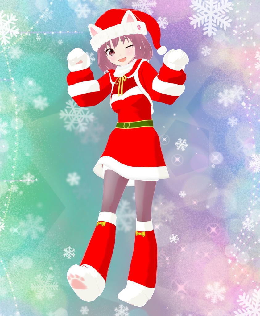 【VRoid用衣装&アバター】ねこサンタ全身セット