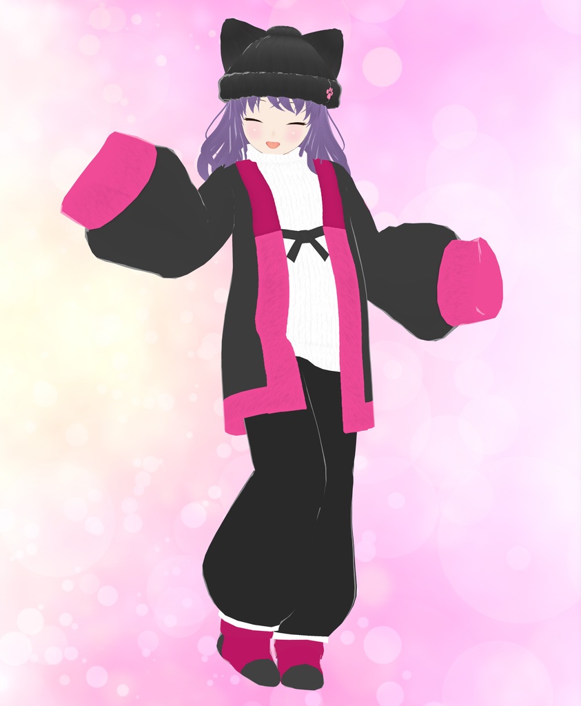 【VRoid衣装&アバター】ファンシーどてら部屋着セット【猫耳ニット帽つき】