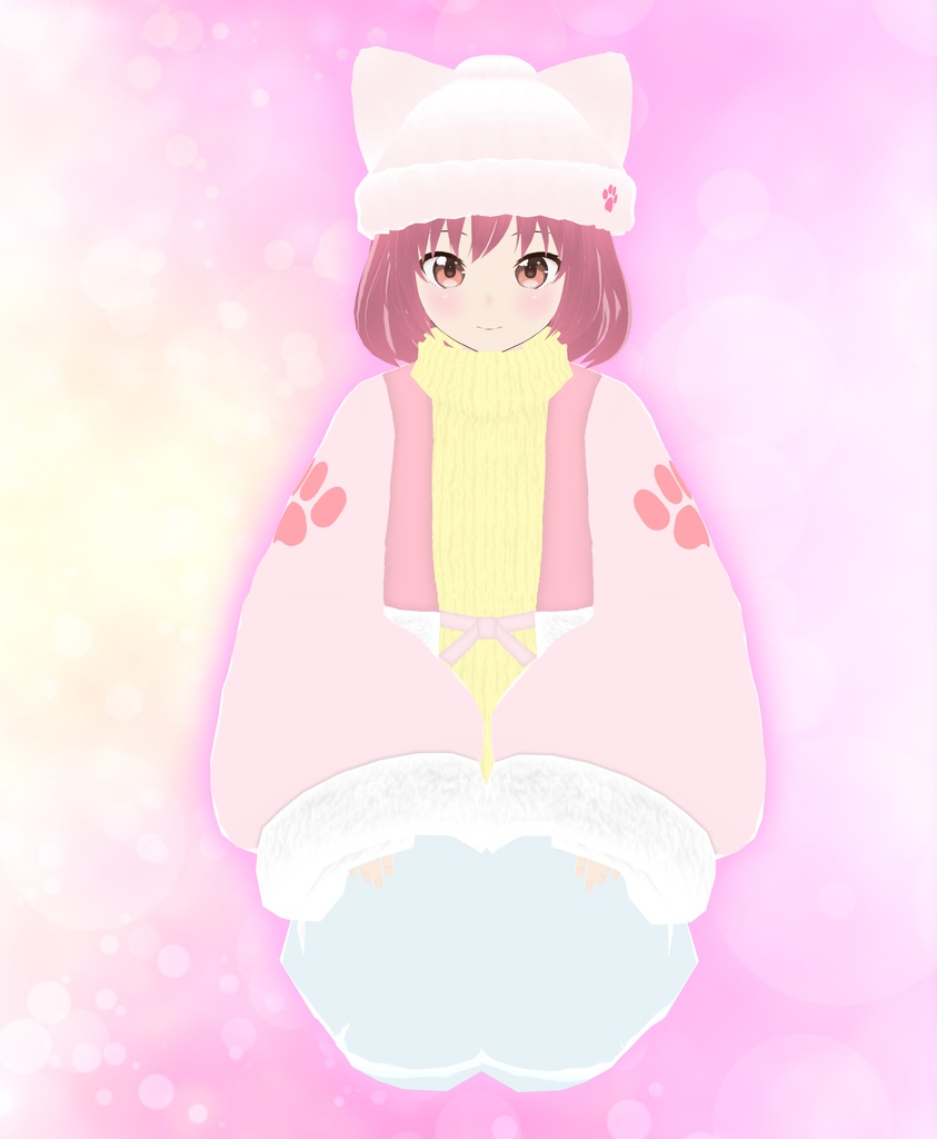 【VRoid衣装&アバター】ファンシーどてら部屋着セット【猫耳ニット帽つき】