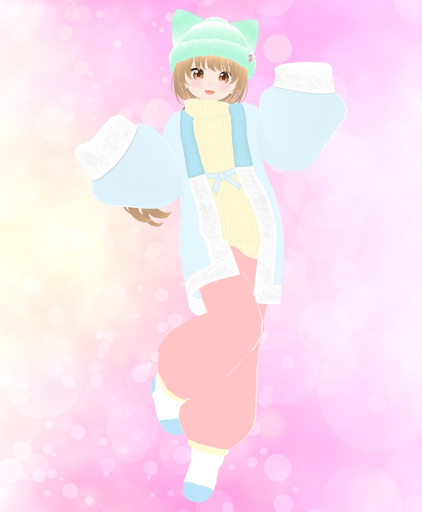 【VRoid衣装&アバター】ファンシーどてら部屋着セット【猫耳ニット帽つき】