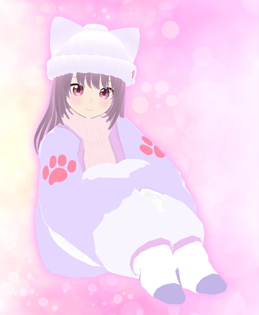 【VRoid衣装&アバター】ファンシーどてら部屋着セット【猫耳ニット帽つき】