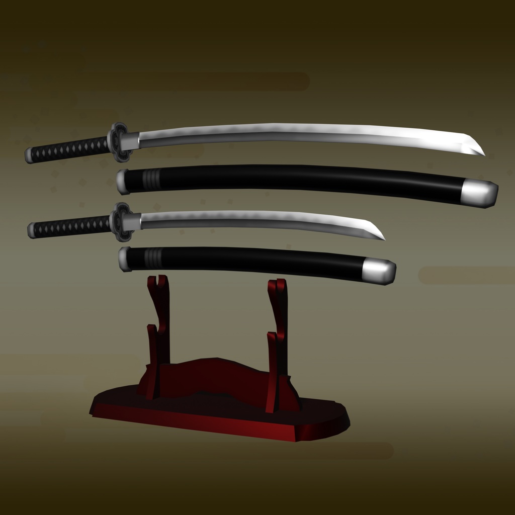【3Dモデル】日本刀セット【太刀・脇差・飾り台】