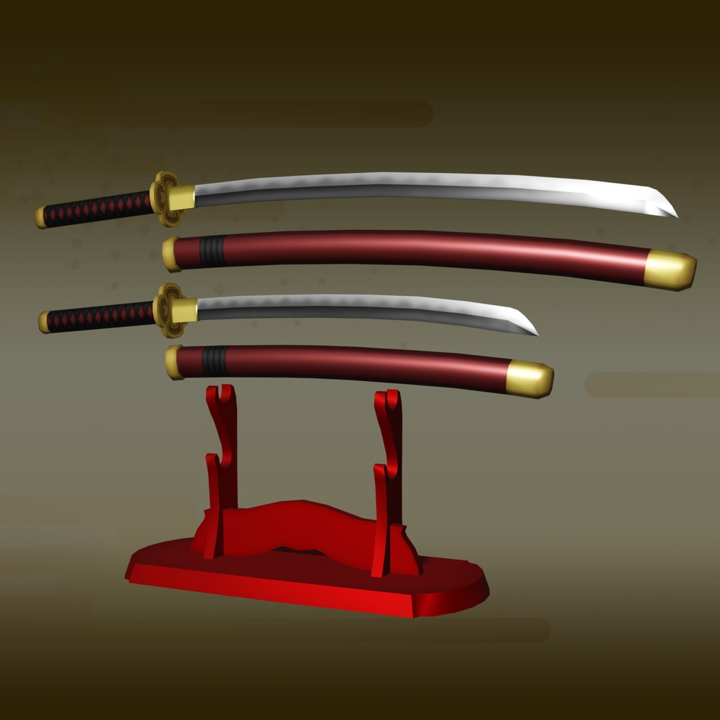 【3Dモデル】日本刀セット【太刀・脇差・飾り台】