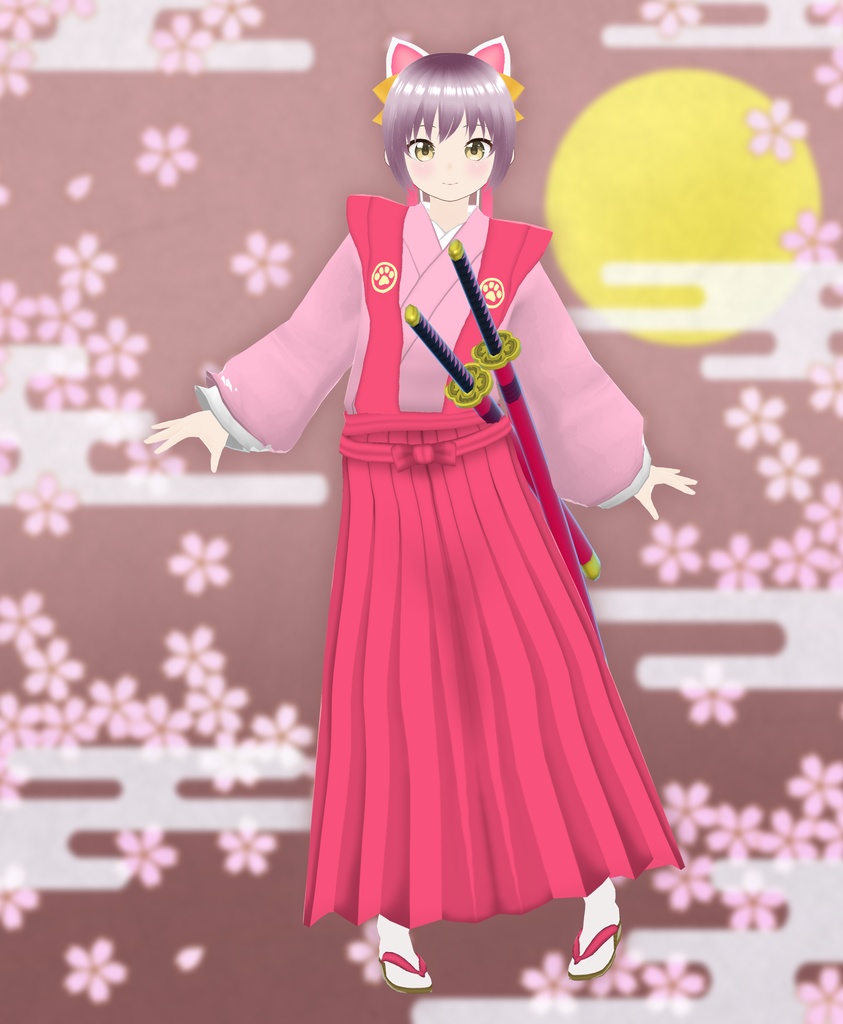 【VRoid用衣装&アバター】猫耳リボン武士セット