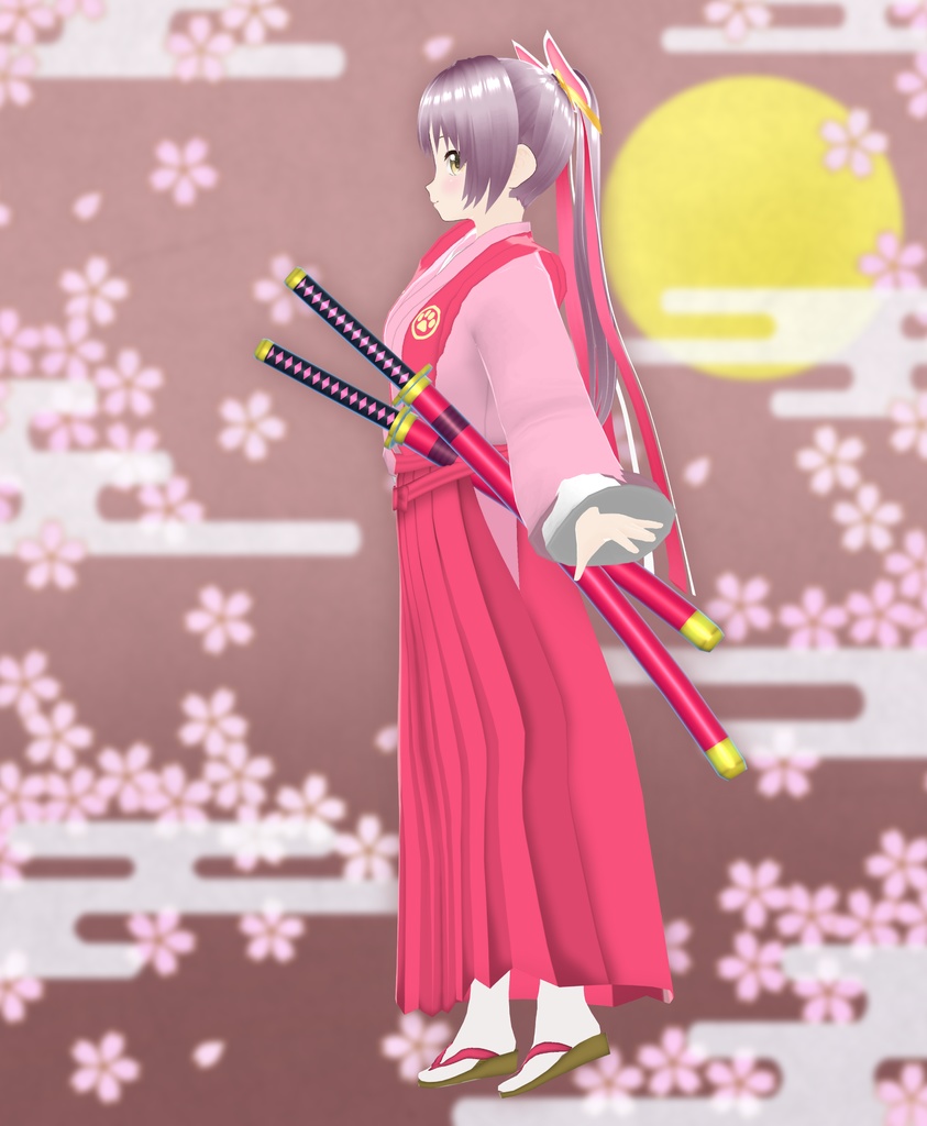 【VRoid用衣装&アバター】猫耳リボン武士セット