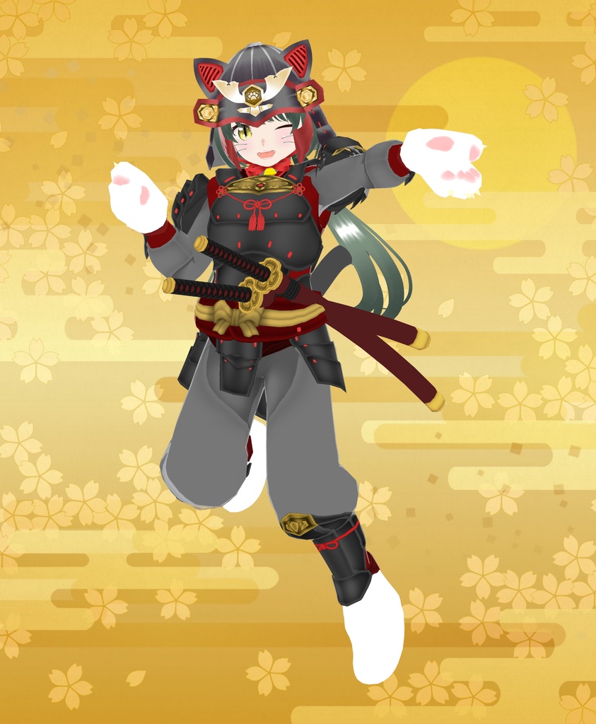 【VRoid衣装&アバター】ねこ武者娘セット