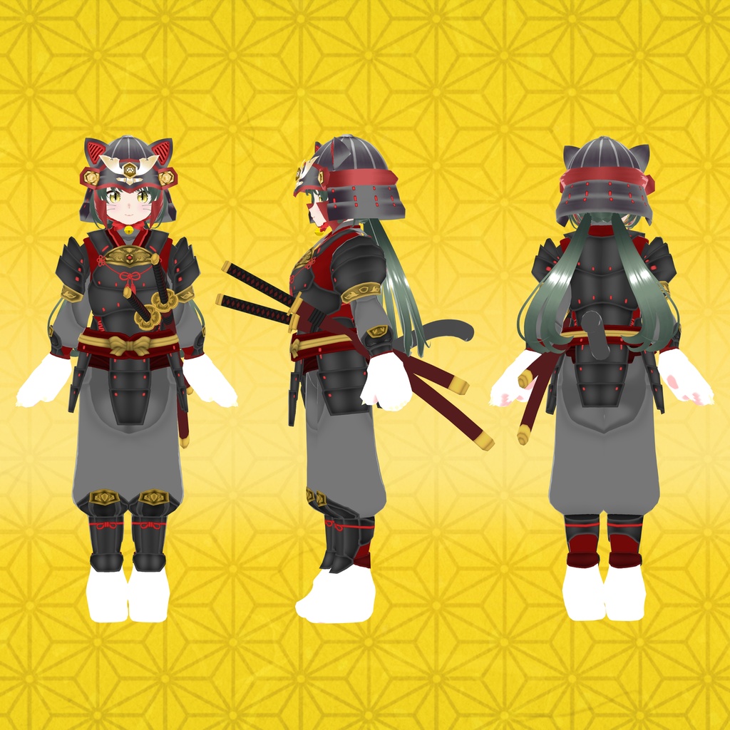 【VRoid衣装&アバター】ねこ武者娘セット
