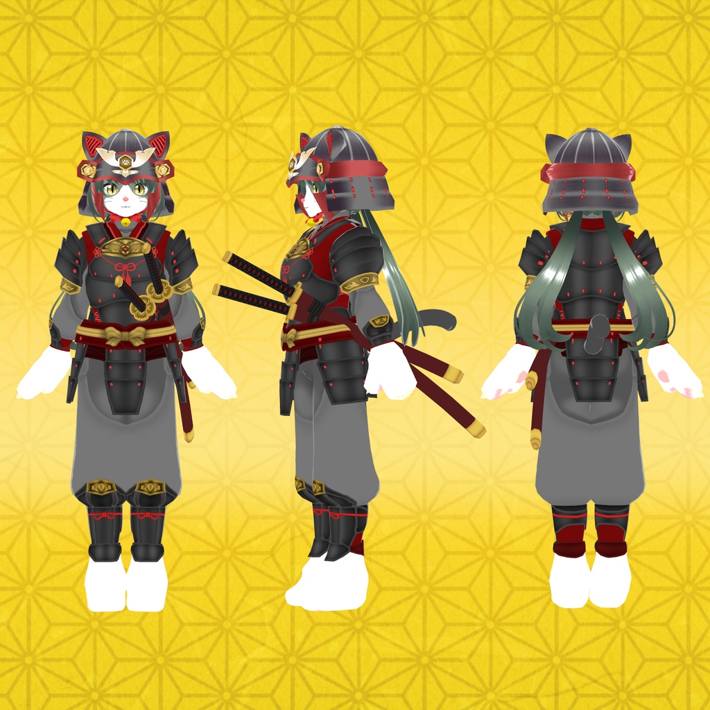 【VRoid衣装&アバター】ねこ武者娘セット