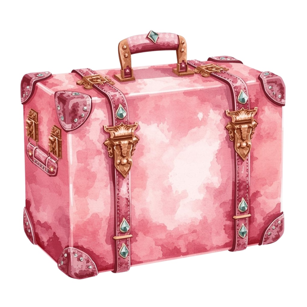 アンティークピンクが可愛い*旅行シリーズ水彩クリップアート(全12点セット/PNG透過)