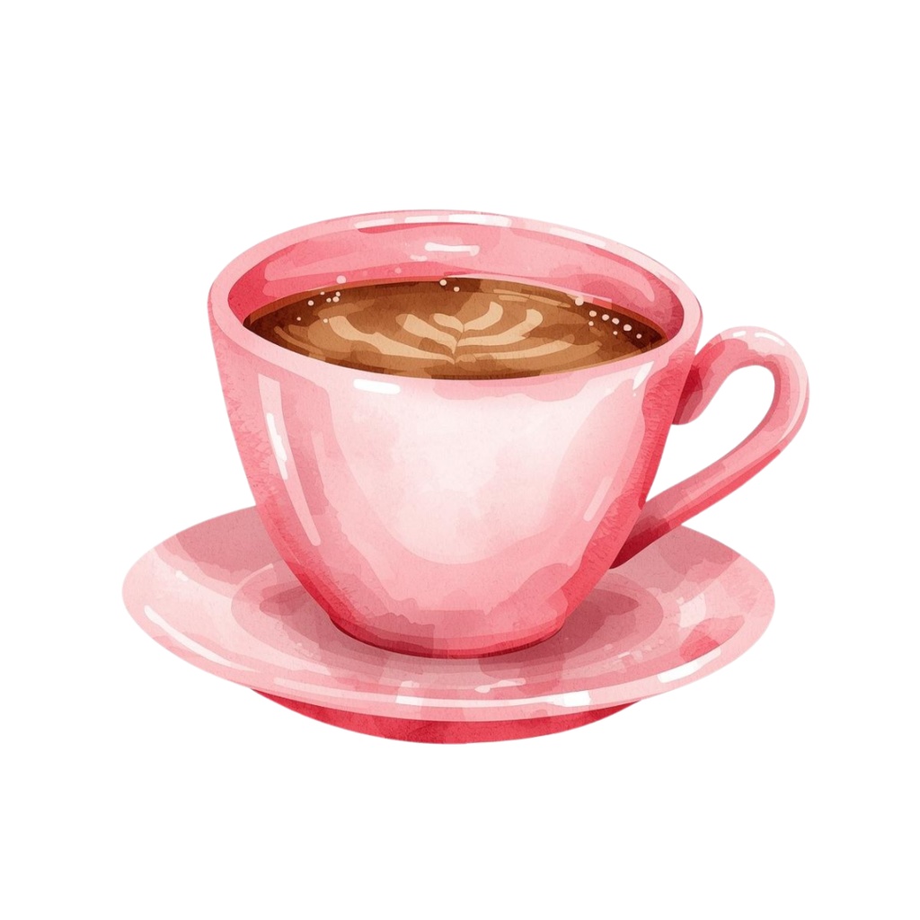 水彩画風アンティークピンクのカフェクリップアート12点セット(PNG背景透過)