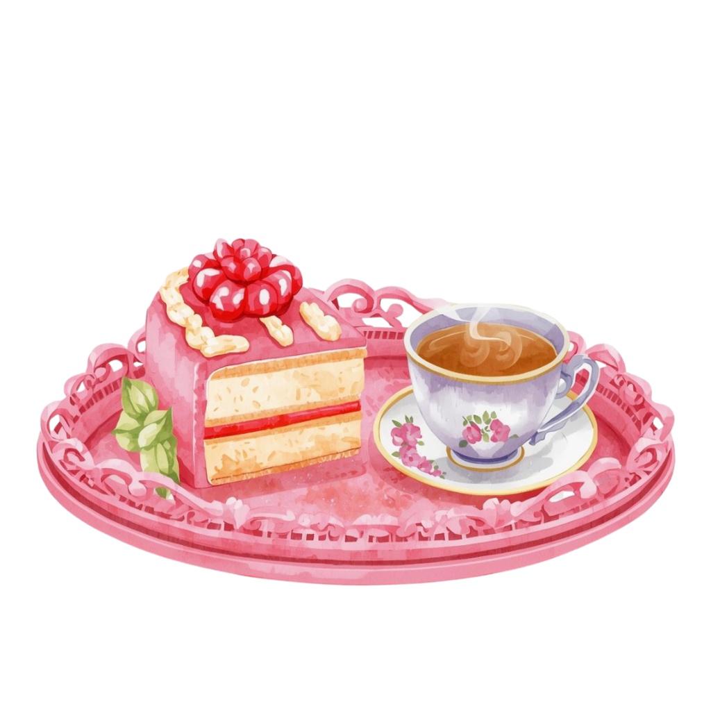 水彩画風アンティークピンクのカフェクリップアート12点セット(PNG背景透過)