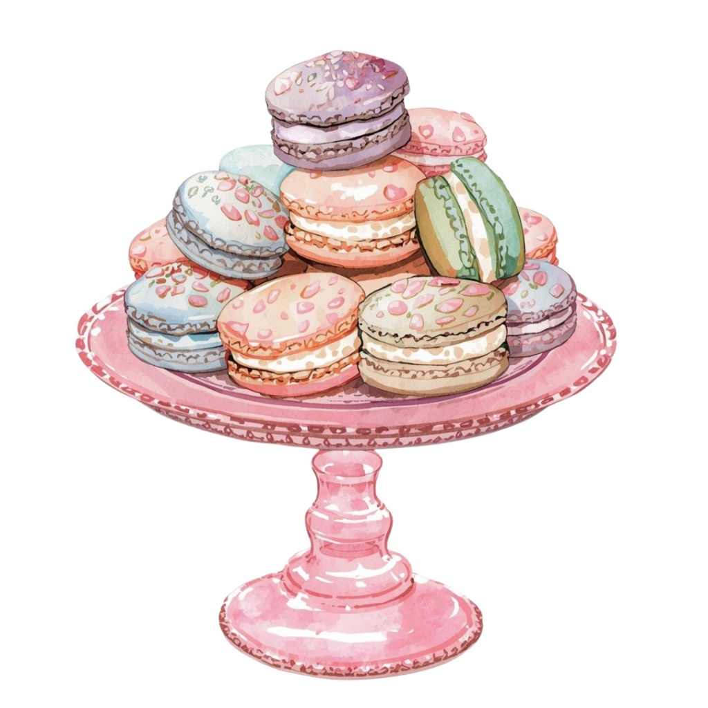 水彩画風アンティークピンクのカフェクリップアート12点セット(PNG背景透過)