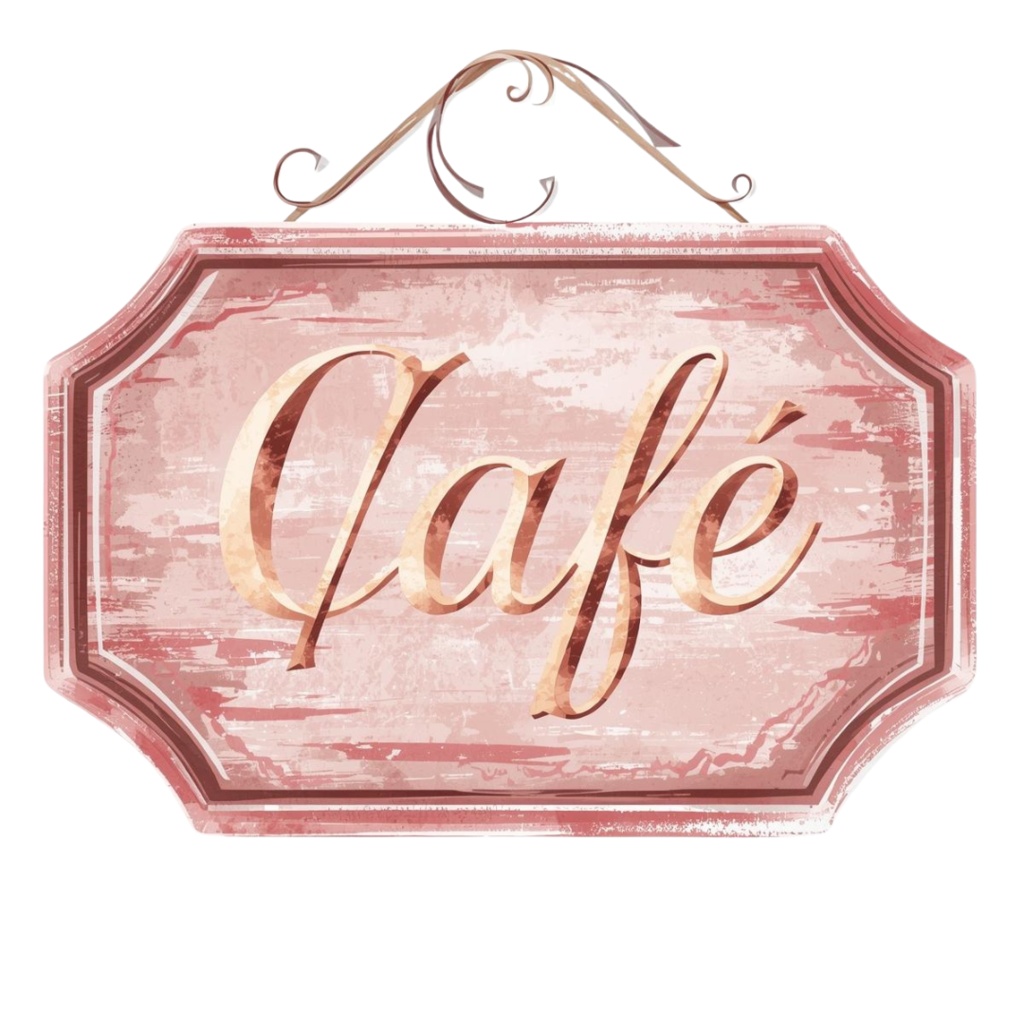水彩画風アンティークピンクのカフェクリップアート12点セット(PNG背景透過)