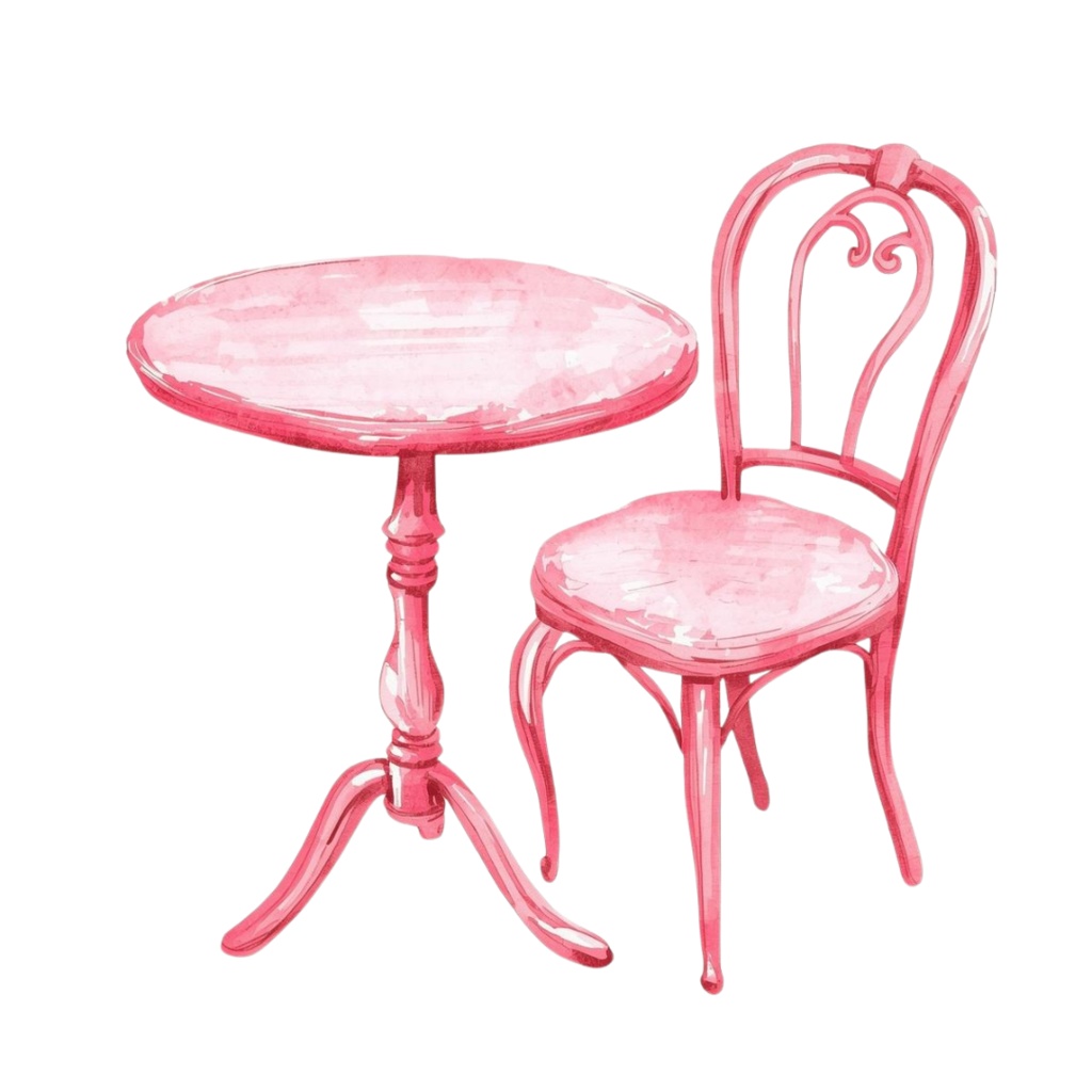 水彩画風アンティークピンクのカフェクリップアート12点セット(PNG背景透過)