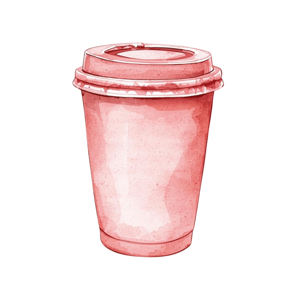 水彩画風アンティークピンクのカフェクリップアート12点セット(PNG背景透過)