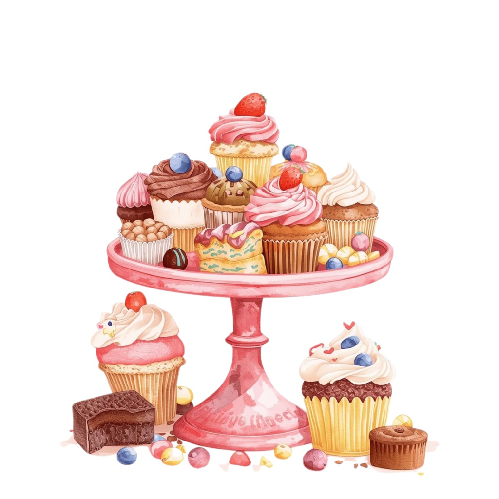 水彩画風アンティークピンクのカフェクリップアート12点セット(PNG背景透過)