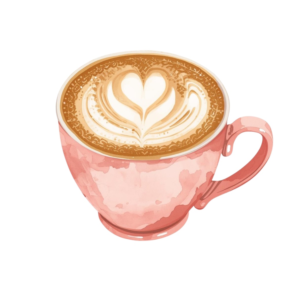 水彩画風アンティークピンクのカフェクリップアート12点セット(PNG背景透過)