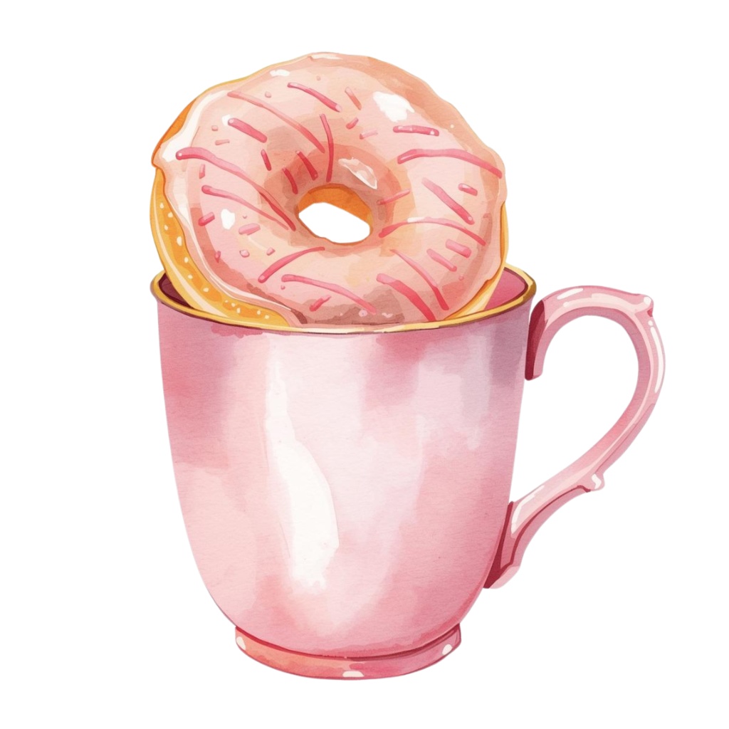 水彩画風アンティークピンクのカフェクリップアート12点セット(PNG背景透過)