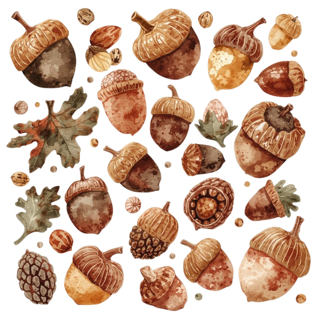 水彩画風アンティーク可愛い秋シリーズ クリップアート12点セット(PNG背景透過