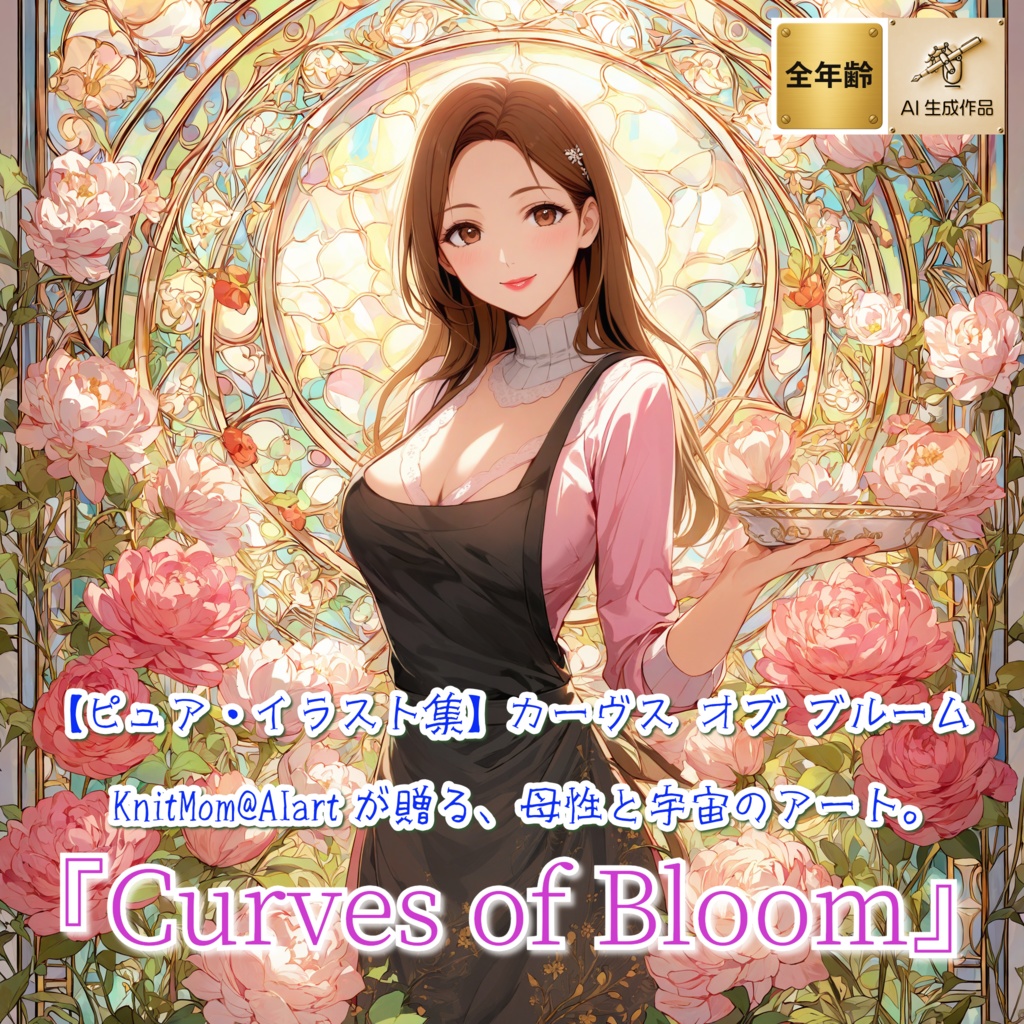 【全年齢向け】KnitMom@AIartイラスト集「 Curves of Bloom 」歌1曲付き