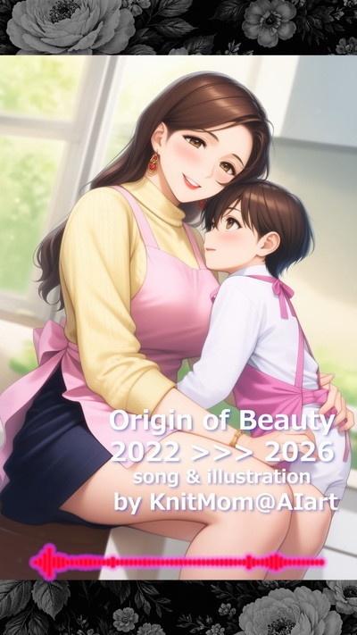 【PDF,mp4】🌸KnitMom@AIart 生成AI黎明期 音楽付きイラスト集『Origin of Beauty 2022 >>> 2026』