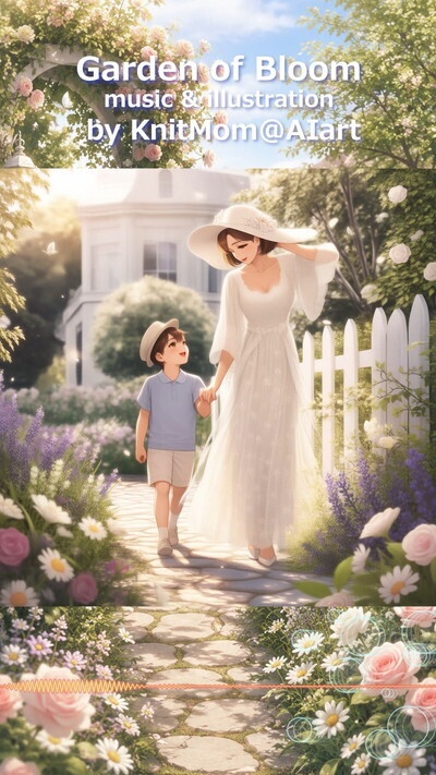 【PDF,mp4】KnitMom@AIart 音楽付きイラスト集『Garden of Bloom』