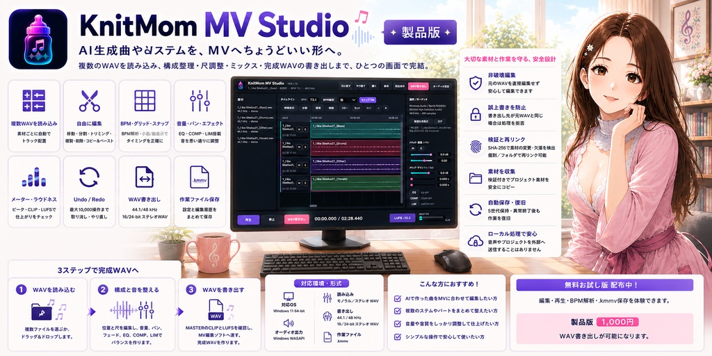 【WIN】KnitMom MV Studio ミニDAW 音楽制作アプリKMMV