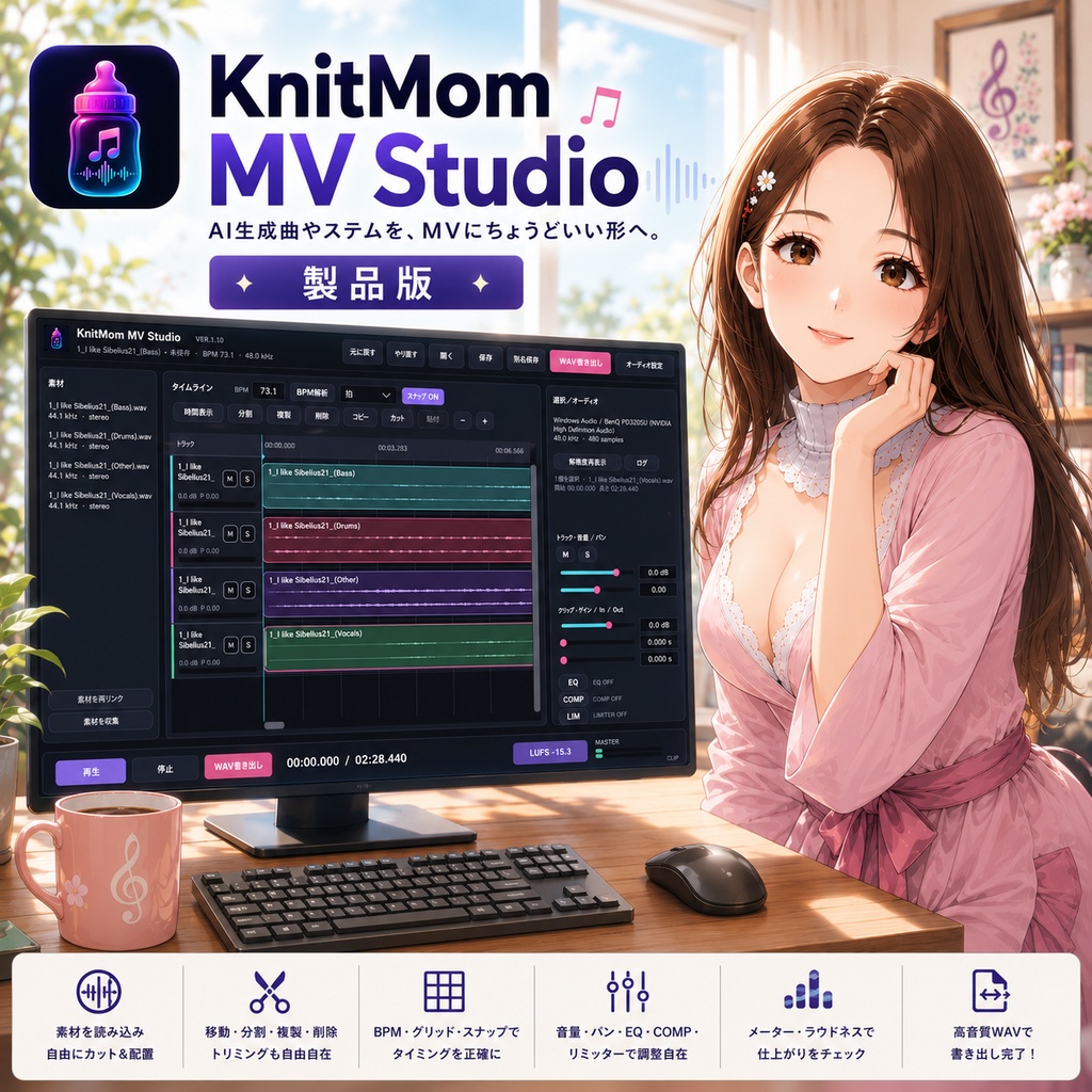 【WIN】KnitMom MV Studio ミニDAW 音楽制作アプリKMMV