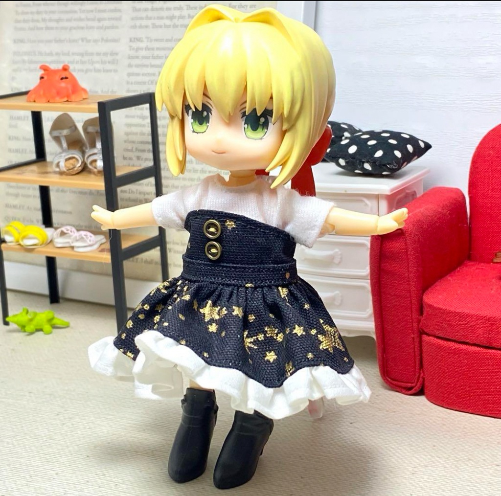 Tシャツ&ベアトップワンピースセット(金星黒)