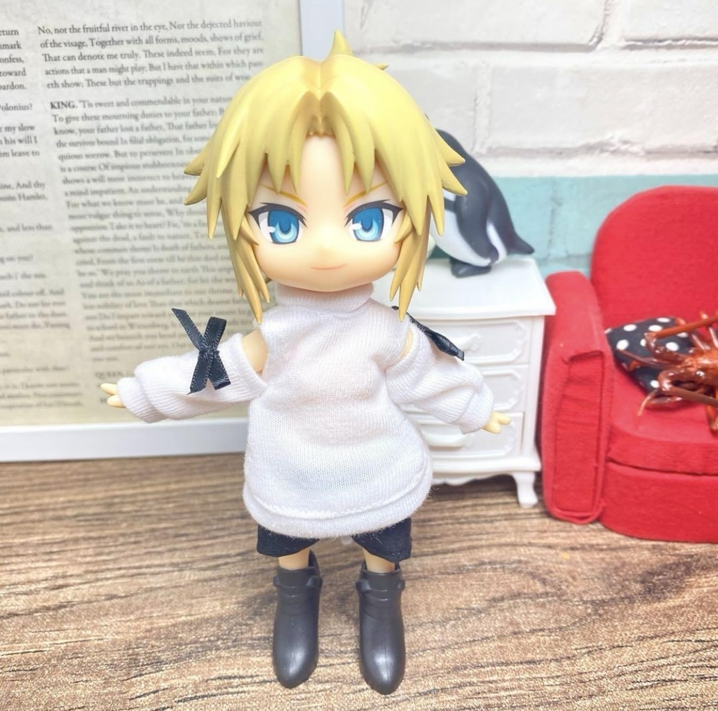 肩出しニットワンピース(白)&短ズボンセット