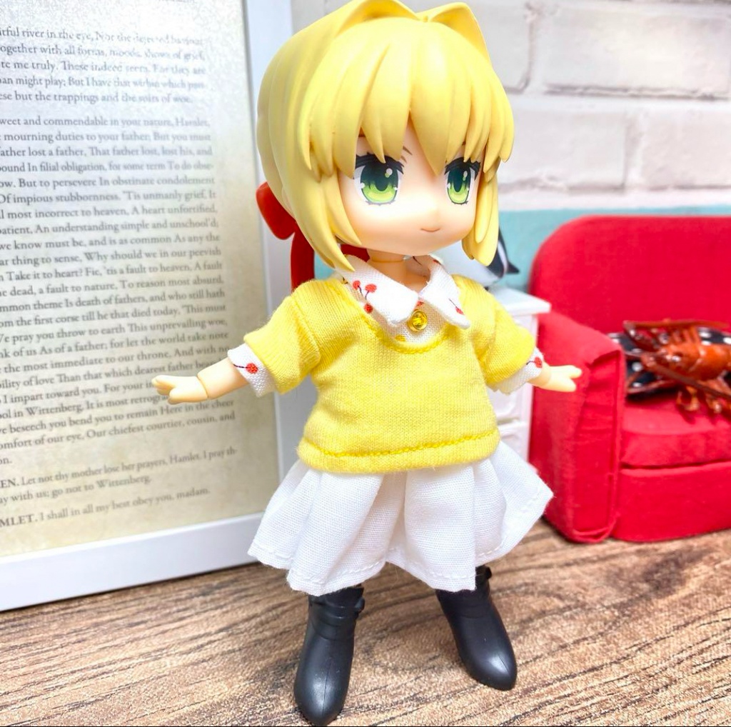 襟付きニットシャツ(さくらんぼ)&スカートセット