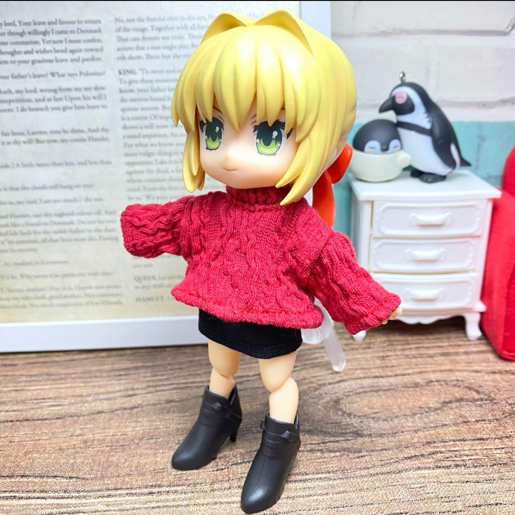 ニットセーター(アラン/赤)&タイトスカート(短)